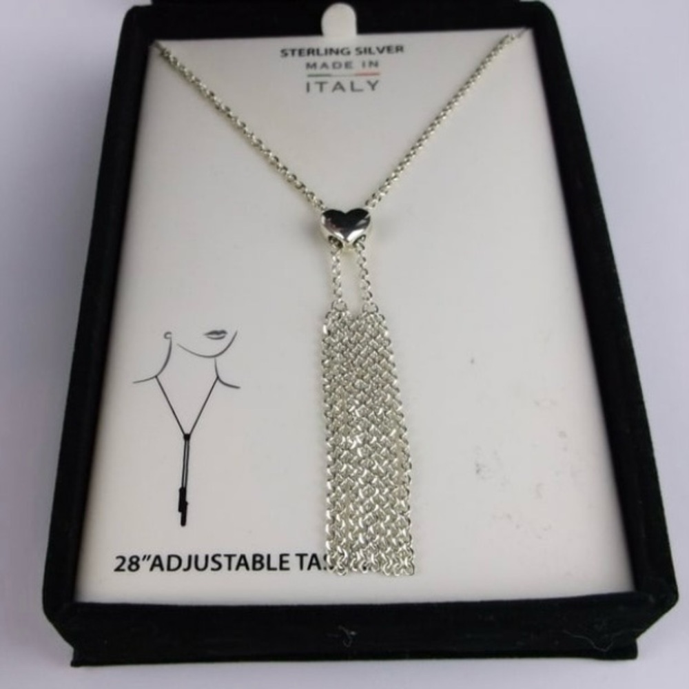 New Boxed Sterling‎ Silver Heart Chain Necklace 28"